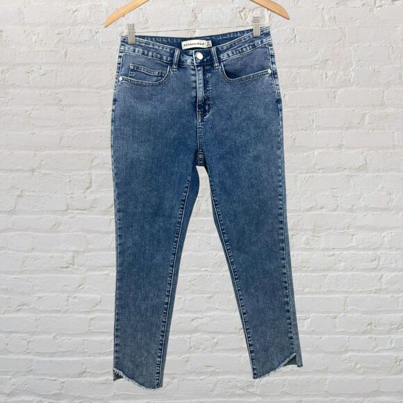 Rebecca Minkoff Jeans 6P Cropped Ankle High Rise Raw Slant Hem Blue Petite - Picture 2 of 14